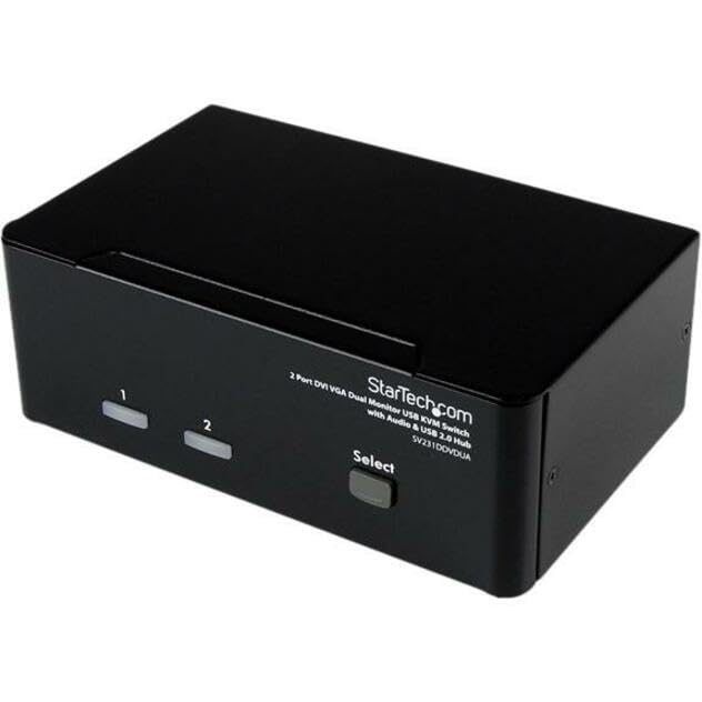 StarTech.com 2 Port KVM Switch - DVI and VGA w/ Audio and USB 2.0 Hub - Dual Monitor / Display / Screen KVM Switch - DVI VGA , TAA (SV231DDVDUA)