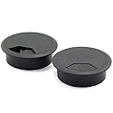 HJ Garden 2pcs 2-3/8 inch Desk Wire Cord Cable Grommets Hole Cover for Office PC Desk Cable Cord Organizer Plastic Cover Black
