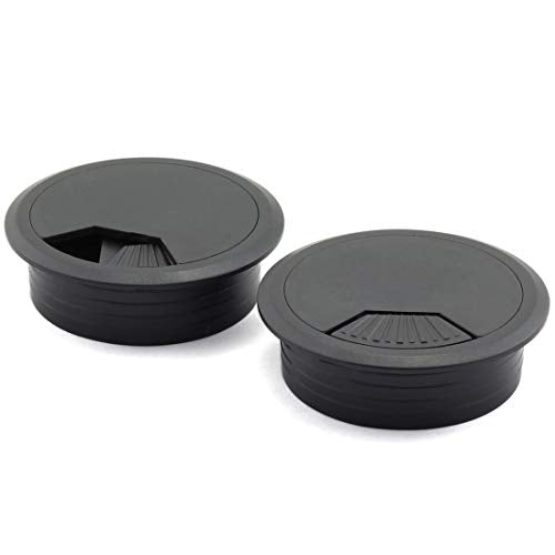 HJ Garden 2pcs 2-3/8 inch Desk Wire Cord Cable Grommets Hole Cover for Office PC Desk Cable Cord Organizer Plastic Cover Black