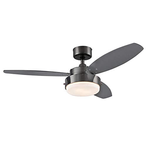 Ciata Bedroom Ceiling Fan With Light, 42-Inch Alloy Indoor Ceiling Fan in Gun Metal Finish with LED Light Fixture in Opal Frosted Glass