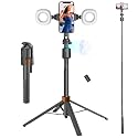 70" Auto Face Tracking Phone Tripod with Fill Light, 360° Rotating Smart Shooting Stand with Remote Control, No App Required for Vlogging, TikTok