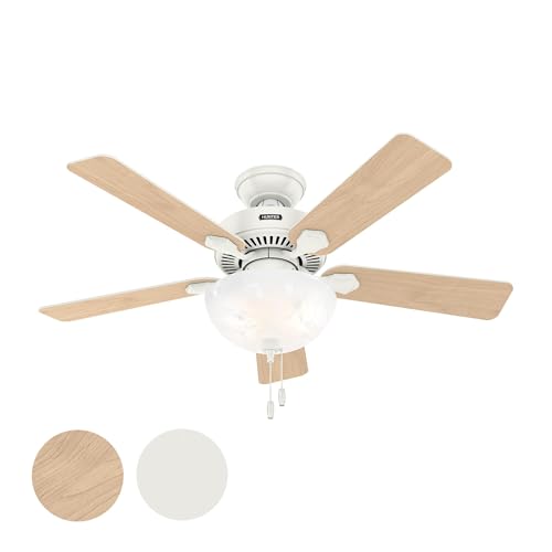 Hunter Fan 44 Inch Fresh White Indoor Ceiling fan with LED Light and Pull Chain for Bedroom, Living Room, Office, Basement, Kitchen, Dining Room