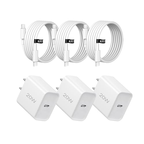 20W Fast Charger,3 Pack USB-C Port Charger with Type c-c Cable?for i Phone 17/16/15, i Pad and More (3 Pack White)