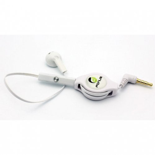 White Retractable 3.5mm Mono Handsfree Headset Earphone Single Earbud with Microphone for AT&T Samsung Galaxy S3 SGH-i747 / Galaxy S4 SGH-I337…
