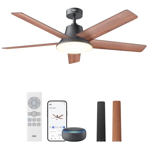 DREO Smart Ceiling Fan with Lights, 52 Inch, 12 Speeds & 3 Fan Modes, Stepless, Dimmable LED Light, Timer, 22dB Quiet DC Motor, Remote/APP/Alexa