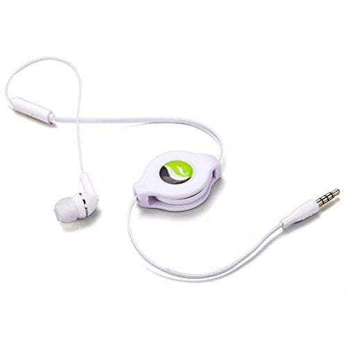 Premium Retractable Headset Mono Hands-Free Earphone Mic Single Earbud Headphone Earpiece in-Ear Wired [3.5mm] White for Verizon Samsung Galaxy J3…