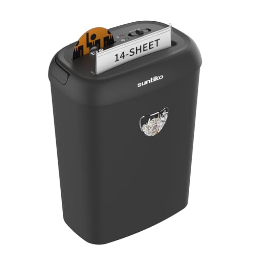 Suntiko 14 Sheet Cross Cut Paper Shredder for Home Office Use with P-4 High Security and 6.6 Gallon Bin for Credit Cards CDs or Staples ETL Certified
