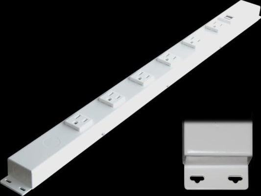 24” Hardwired Power Strip (NO Power Cord), 6 Vertical Outlets (NOT Tamper Resistant), with Ears (with mounting tabs on Both Ends), 15A (NOT a 20 Amp