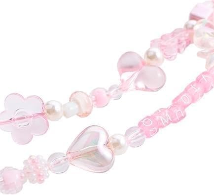 Yxinjy Mobile Phone Chain Strap Cute Bow Heart Head Star Flower Heart Beaded Phone Case Charm Beaded Mobile Lanyard Wrist Strap Pink Anti-Lost String