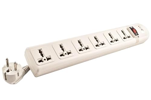 VCT 220V-250V Power Strip Surge Protector with 2-USB Ports and 6 Universal Outlets, 5.5 ft. Cord, Off-white
