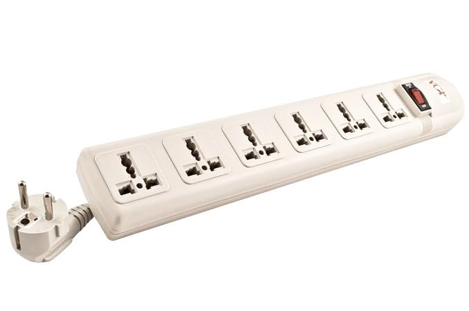 VCT 220V-250V Power Strip Surge Protector with 2-USB Ports and 6 Universal Outlets, 5.5 ft. Cord, Off-white