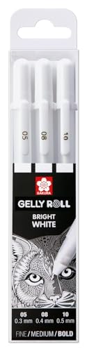 SAKURA Gelly Roll Basic White Gel Pen Set of 3, Assorted Sizes | Opaque Pens for Highlights, Drawing & Crafts
