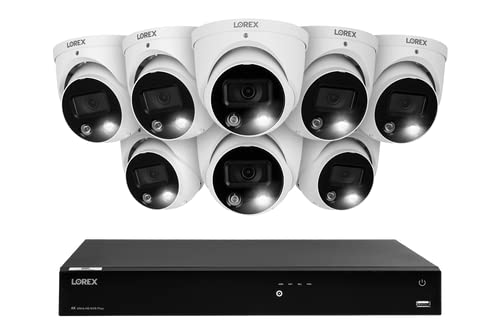 Lorex N4K3SD-168WD-2 Lorex Fusion 4K 16-Channel 3TB Wired NVR System with 8 E893DD Smart Deterrence Dome Security Cameras