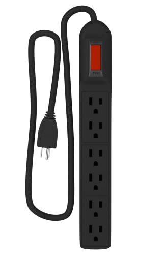 STANLEY 30007 POWERMAX 6 Outlet Power Strip, 3F Cord, ON/Off Switch, Black (1, Single)