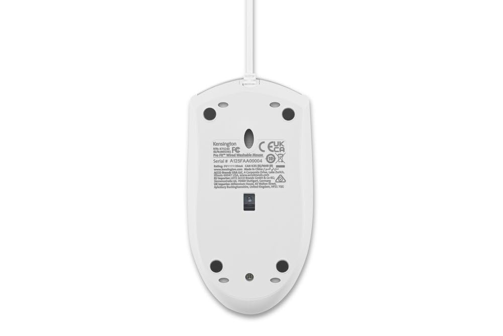 Kensington Pro Fit Washable Wired USB Optical Mouse K75240US, White