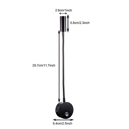 WeFoonLo 3W Wall Mounted Reading Light Flexible Gooseneck LED Sconce Lamp with Plug & Switch for Bedroom, Office, Workbench, Studio (01 Black Warm)