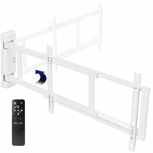 VIVO Steel Low Profile Electric TV Wall Mount for 32 to 75 inch LCD LED Plasma Screens, Motorized Swing TV Bracket with 90 Degree Swivel, White
