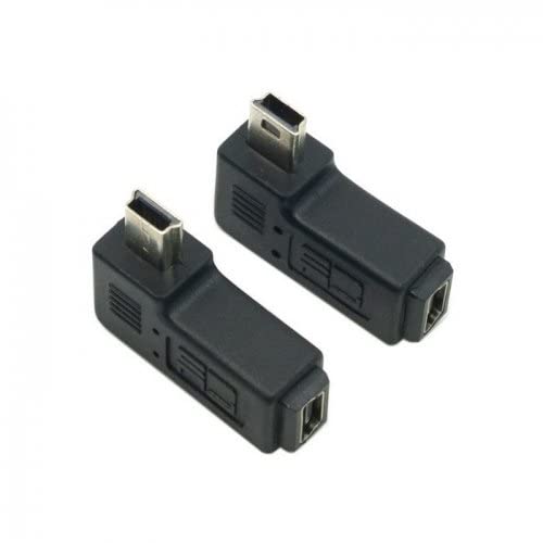 cablecc 2pcs 90 Degree Left & Right Angled Mini USB 5 Pin Male to Female Extension Adapter