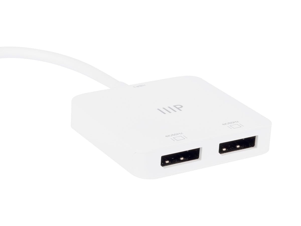 Monoprice USB-C to Dual 4K DisplayPort Adapter (Dual 4K@60Hz) HDR, Supports MST, SST, and Mirror Modes, Portable, Compatible with Thunderbolt 3