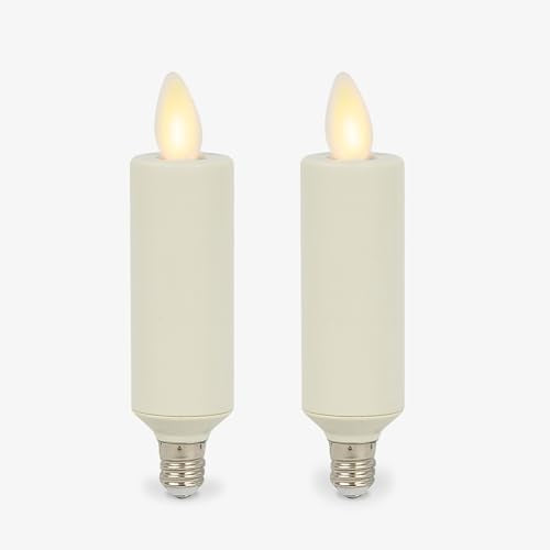 Luminara Set of 2 Pearl Ivory Flameless Candle E12 Taper Bulbs Flat Top - 1" x 4" for Chandeliers, Wall Sconces and Lighting Fixtures