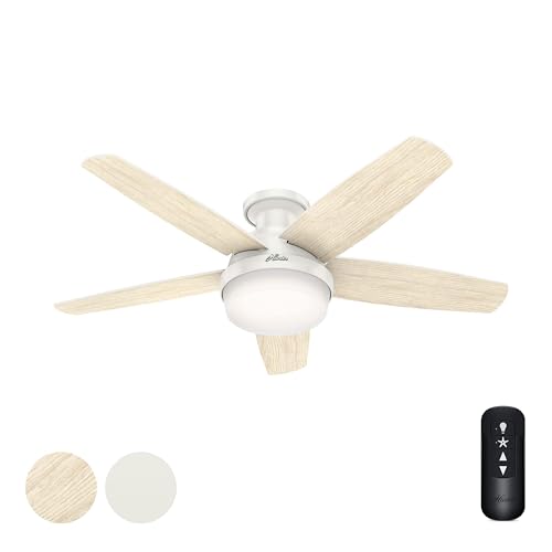 Hunter Fan 48 inch Low Profile Fresh White Indoor Ceiling Fan with Light Kit and with Remote Control (Renewed)