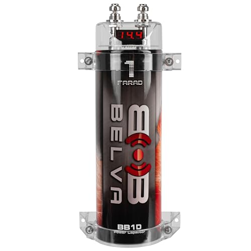 Belva BB1D 1.0 Farad Car Audio Power Capacitor with Red Digital Voltage Display, Audible Warning Indicators, Clear Mounting Brackets, Automatic Shutoff Protection for Systems Up to 1000W