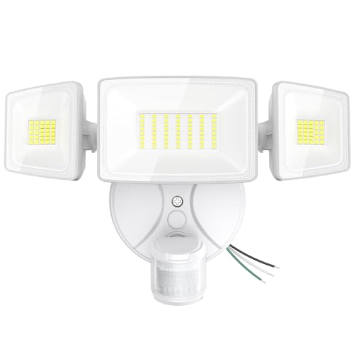 Onforu 75W LED Flood Light Motion Sensor Outdoor, 7000lm Dusk to Dawn Flood Light, Security Light with Three Head, IP65 Waterproof Exterior