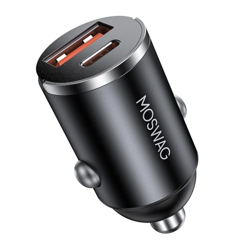 MOSWAG Car Charger, Invisible Cigarette Lighter USB Adapter [All Metal & Mini], 2 Port Car Adapter, QC3.0 Dual Port Cigarette Lighter for iPhone 17 16