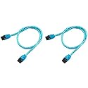 24" UV Blue SATA 3.0 III 6 GB/s Round SSD/HDD Data Cable 180 to 180 Degree with Metal Latch (2-Pack)