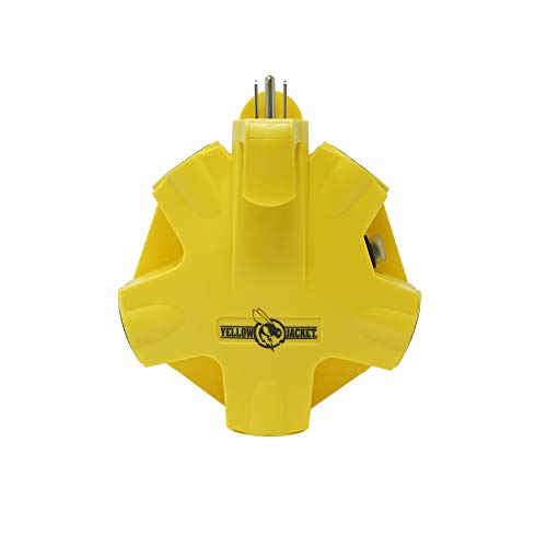 Southwire Yellow Jacket Power Adapter - Outdoor 5 Outlet Splitter - Durable 15 Amp Electrical Adapter - Rugged Hi-Impact Plastic Housing - 3-Prong