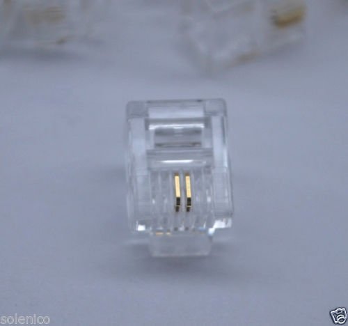 100 Durable 2 Pin RJ11 RJ-11 6P2C Modular Plug Telephone Phone Connector Clear