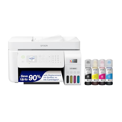 Epson EcoTank ET-4800 Wireless All-in-One Cartridge-Free Supertank Printer with Scanner, Copier, Fax, ADF and Ethernet - Ideal-for Your Home Office