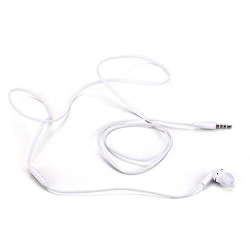 Premium Flat Wired Headset Mono Hands-Free Earphone w Mic Single Earbud Headphone in-Ear [3.5mm] White for Samsung Galaxy J3, J5, J7, Note 3 4 5…