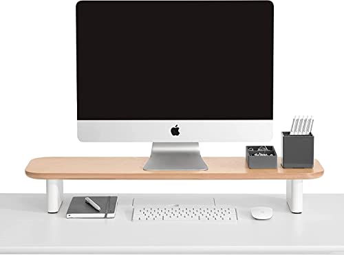 Poppin Key Monitor Riser - White + Natural Oak, Lacquer-Like Painted Finish and Durable Wood-Grain Laminates, Holds Up to 60 Lbs, Doubles as All