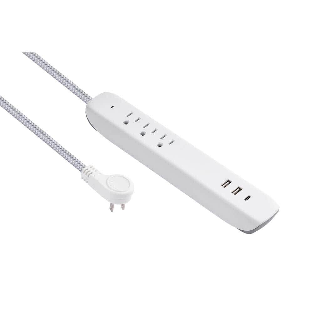 Commercial Electric 3 pack Surge Kit with USA-A and USB-C Ports - 300 Joules - 5 AMP USB total - Flat plug for tight spaces - 4ft braided power cord