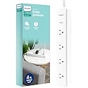 Philips 4-Outlet Surge Protector Power Strip, 4 Ft Braided Extension Cord, Multi Plug Outlet Extender, Adapter-Spaced, 450 Joules, White, SPP3563W/37