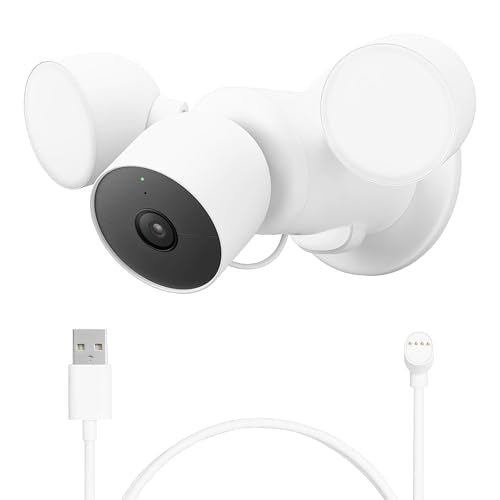 Google Nest Cam with Floodlight - Outdoor Camera - Floodlight Security Camera, White, 1 Count with Extra Replacement Cable