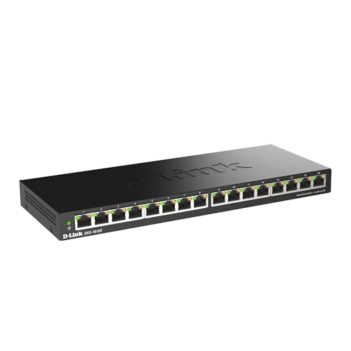 D-Link Ethernet Switch, 16 Port Gigabit Slim Switch Plug and Play, Unmanaged, Metal Housing, Quiet Fanless Design, IEEE 802.3az EEE, 5-Year Limited