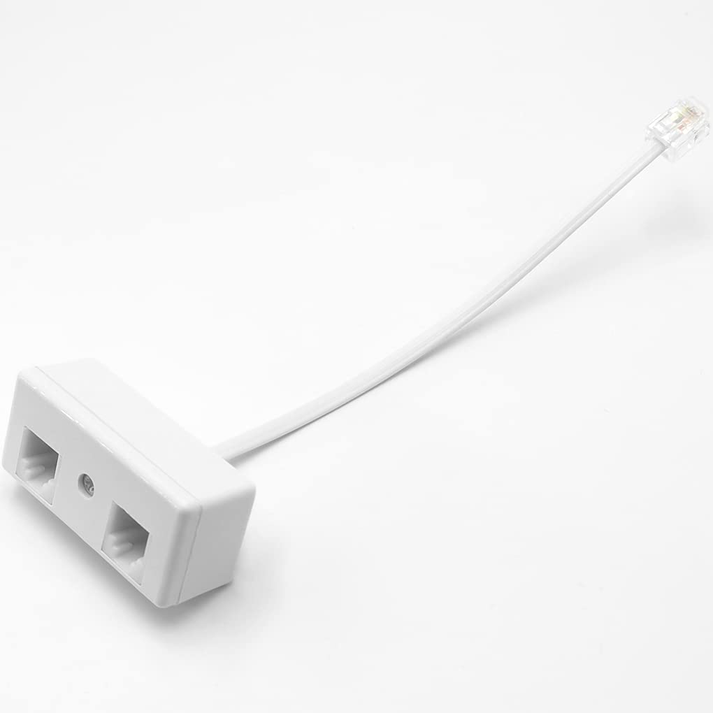 NECABLES 2+1Pack 2pcs Phone Jack Splitter 1 to 2 RJ11 6P4C 1 Male to 2 Females with 6in Pigtail and 1pc Phone Line Coupler for Landline and Fax White