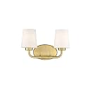 Savoy House 8-4090-2-322 Capra Mid-Century Modern White Opal Glass Bathroom Vanity Wall Light, 2-Light 120 Total Watts, 9" H x 15" W, Warm Brass