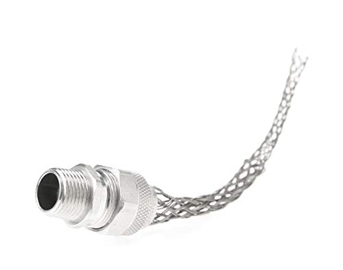 Woodhead 36263 Cable Strain Relief, Straigh Male, Deluxe Cord Grip, Aluminum Body, Stainless Steel Mesh, 3/4" NPT Thread Size, .625-.750" Cable
