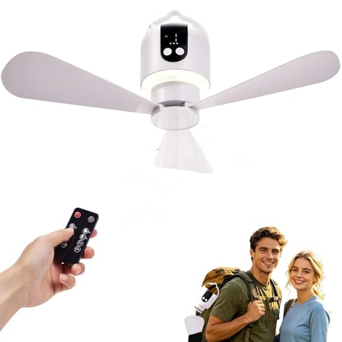Tent Fan,18" Outdoor Camping Fans for Tents,Portable Ceiling Fan with Lights Remote,15600mAh Battery Operated Ceiling Fan,Rechargeable Tent Ceiling