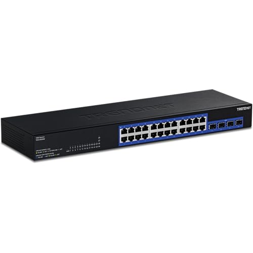 TRENDnet 28-Port Gigabit Switch with 4 x 10G SFP+ Ports, TEG-30262, 24 x Gigabit Ports, 4 x 10G SFP+ Ports, 128Gbps, 1U Rack Mountable, NDAA TAA