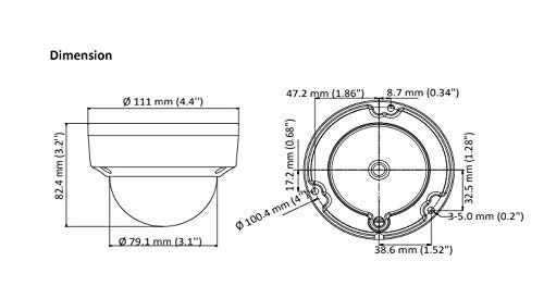 ENS SCC48D3/28-K 8MP IR DWDR TVI/AHD/CVI/CVBS HD Dome Camera with 2.8 mm Fixed Lens, BNC Connection.