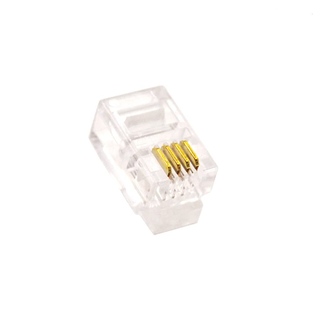 SMITON 100Pack Transparent Color RJ9 Telephone Cable Plug 4P4C Connector