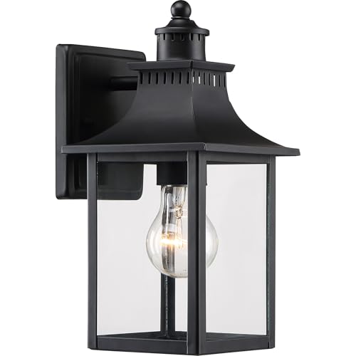 Quoizel Chancellor Outdoor Wall Lantern, 11.5 Inch 1-Light Vintage Wall Sconce, Mystic Black Lantern Wall Light, Clear Glass, Outside Lights