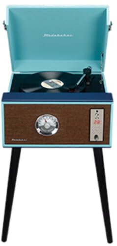 Studebaker Floor Stand Turntable, Bluetooth Receiver, CD Player, FM Radio, Wood Cabinet, 3W RMS Speakers x 2, (Teal)