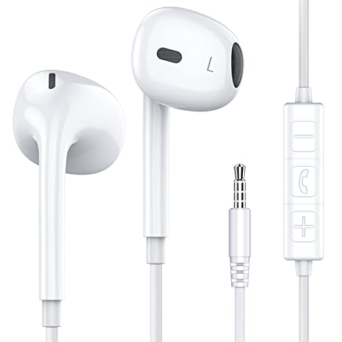 MOSWAG Wired Earbuds, 3.5mm Jack in-Ear Headphones with Microphone Volum Control Clear Calls Suitable for iPhone, iPad, Samsung, Computer, Laptop