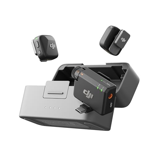 DJI Mic Mini (2 TX + 1 RX + Charging Case), Wireless Lavalier Microphone for iPhone/Camera/Android, Ultralight, Detail-Rich Audio, 48h Use, Noise