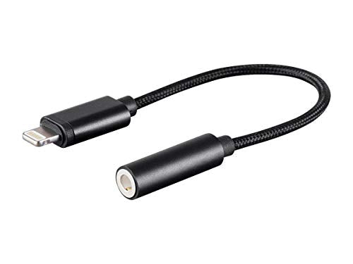 Monoprice MFi Certified Lightning to 3.5mm Jack Audio Adapter - Nylon Braided, Black